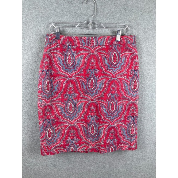 J. Crew No 2 Pencil Skirt Raj Paisley Red Blue Career Slim Fit Womens Size 8 - Picture 1 of 11